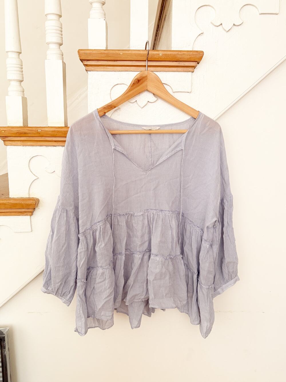 Lucky Brand Blue & White Striped Peplum Boho Blouse Size Small